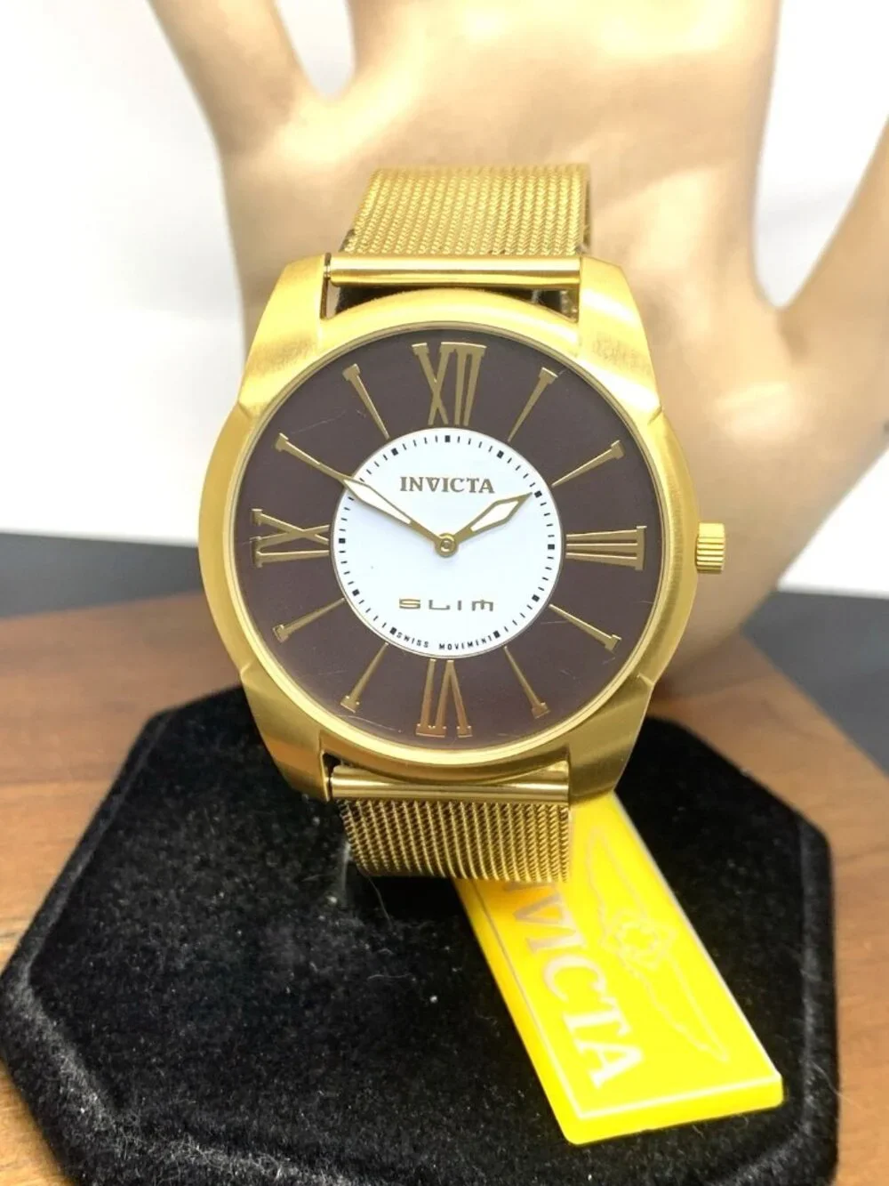 Invicta Men's Watch 5335 Slim Quartz Brown Dial Gold Mesh Stainless Steel 40mm